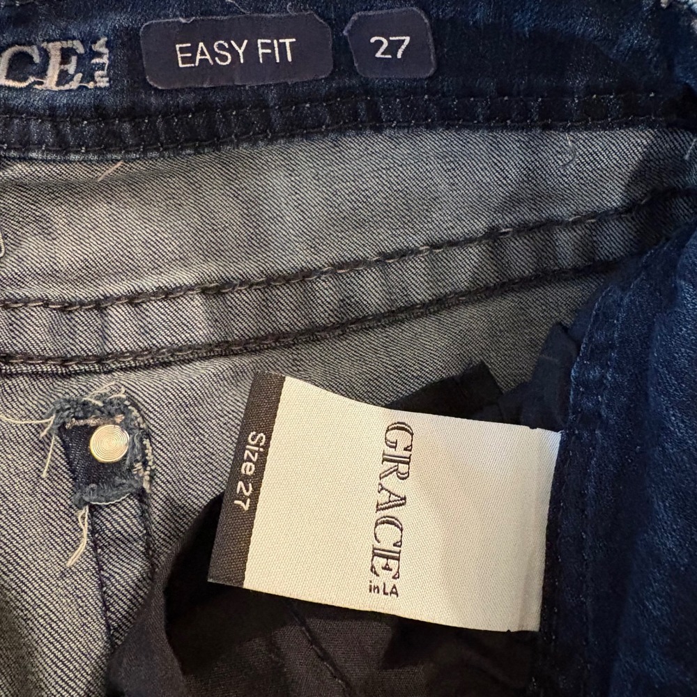 Grace in LA Easy Fit Embellished Bootcut Jeans Dark Wash Size 27 Denim - Picture 5 of 7